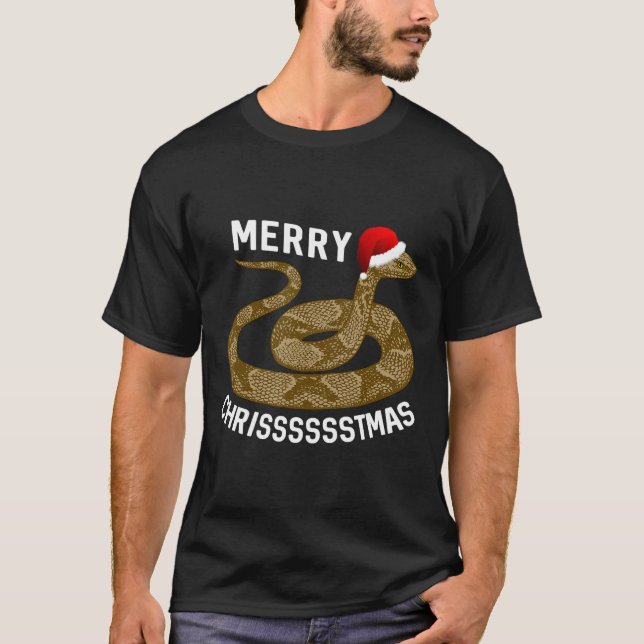 Merry Hissmas Christmas Santa Hat Copperhead Snake T-Shirt (Front)