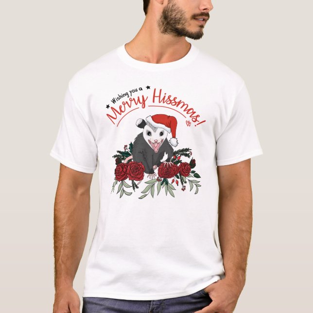 Merry Hissmas  floral christmas themed possum baby T-Shirt (Front)