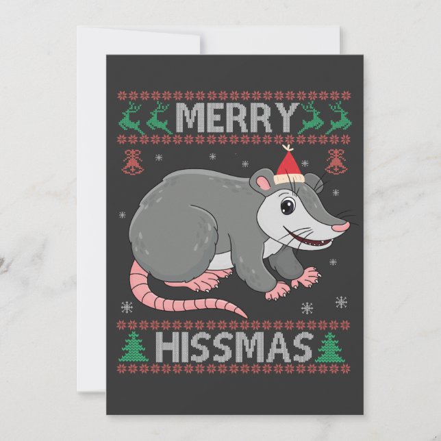 Merry Hissmas Funny Ugly Xmas Sweater Opossum Gift Announcement (Front)