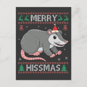 Merry Hissmas Funny Ugly Xmas Sweater Opossum Gift Announcement Postcard