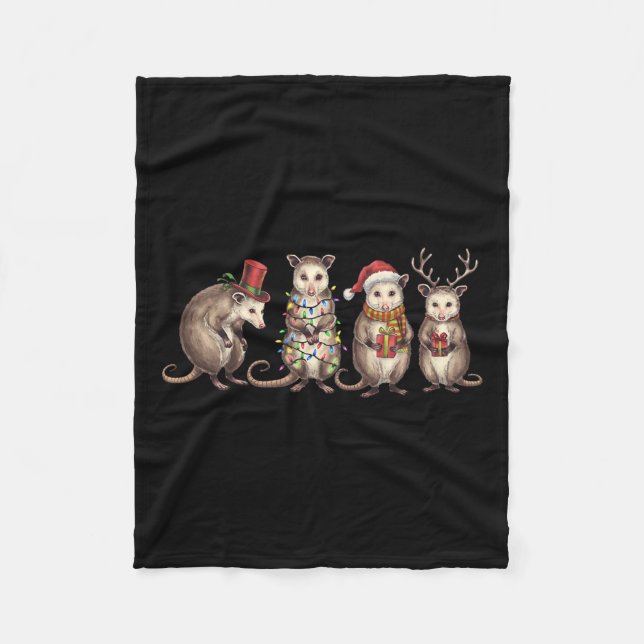 Merry Hissmas Opossum Christmas Santa Hat Xmas Lig Fleece Blanket (Front)