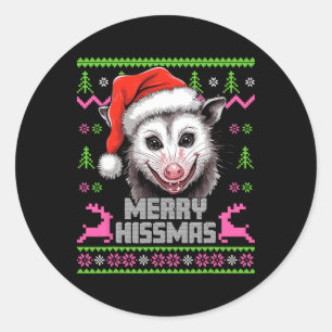 Merry Hissmas Opossum Possum Lover Ugly Christmas  Classic Round Sticker