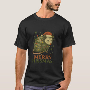 Merry Hissmas Possum Santa Hat Xmas Light Men Wome T-Shirt