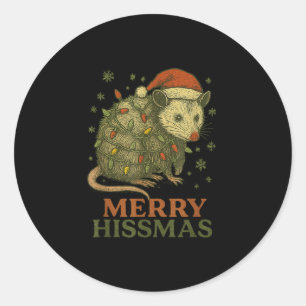 Merry Hissmas Ssum Santa Hat Xmas Light Men Women Classic Round Sticker