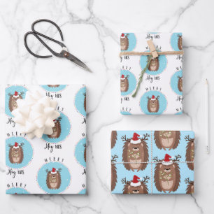 merry hog mas hedgehog funny joke christmas wrapping paper sheet