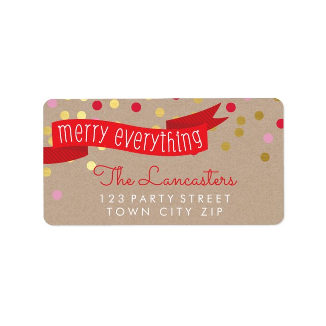 MERRY HOLIDAY BANNER stylish gold confetti kraft Label (Front)