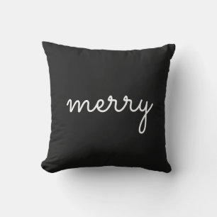 Merry Holiday Black White Script Minimalist Modern Cushion