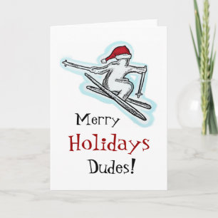 Merry Holidays Dudes fun ski Christmas cards