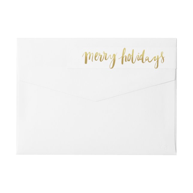 Merry Holidays Elegant Gold Script Custom White Wrap Around Label (Back)