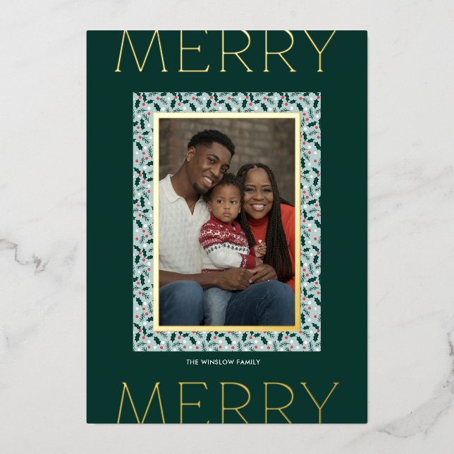 Merry Holly Days Holiday Photo Card (Pine Gold) (Front)