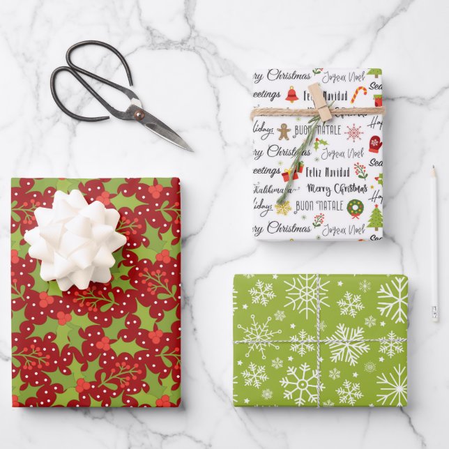 Merry Holly Wrapping Paper Set (Front)