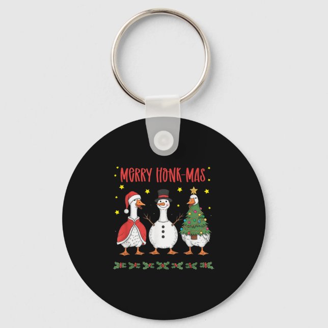 Merry Honk-mas Funny Goose Christmas Humor  Key Ring (Front)