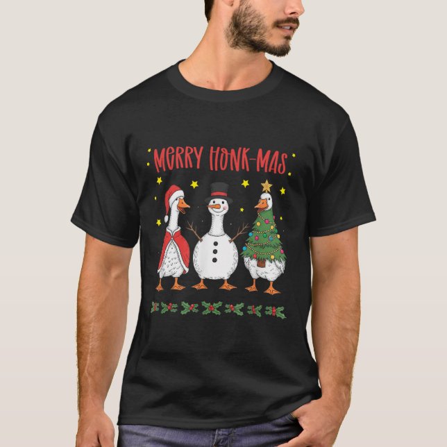 Merry Honk-mas Funny Goose Christmas Humor  T-Shirt (Front)