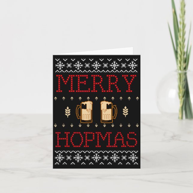 Merry Hopmas Funny Beer Ugly Christmas  Card (Front)