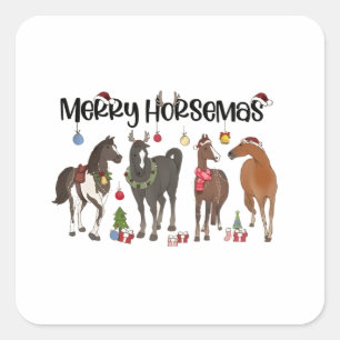 Merry Horsemas Horse Flower Christmas Equine Square Sticker