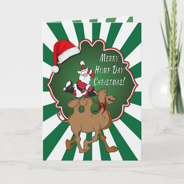 Merry Hump Day Christmas Camel Green Starburst Holiday Card (Front)