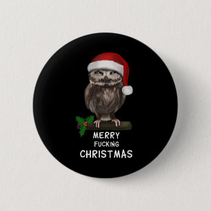 Merry Ing Christmas Owl (d010-0514a)  6 Cm Round Badge