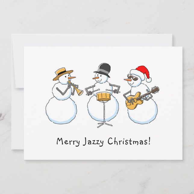 Merry Jazzy Christmas Funny Snowman Jazzband Holiday Card (Front)