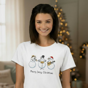 Merry Jazzy Christmas Funny Snowmen Jazzband Women T-Shirt