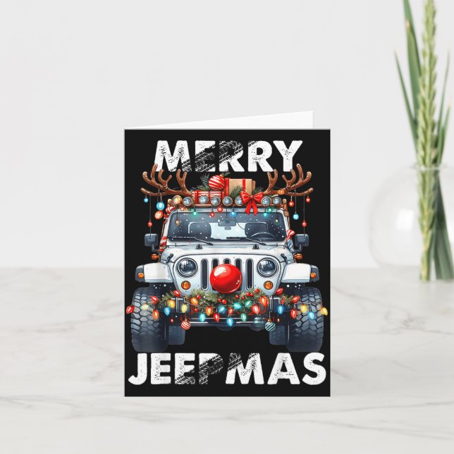 Merry Jeepmas Ugly Light Reindeer Christmas  Card (Front)