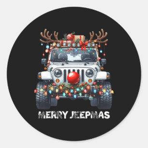 Merry Jeepmas Ugly Light Reindeer Christmas  Classic Round Sticker