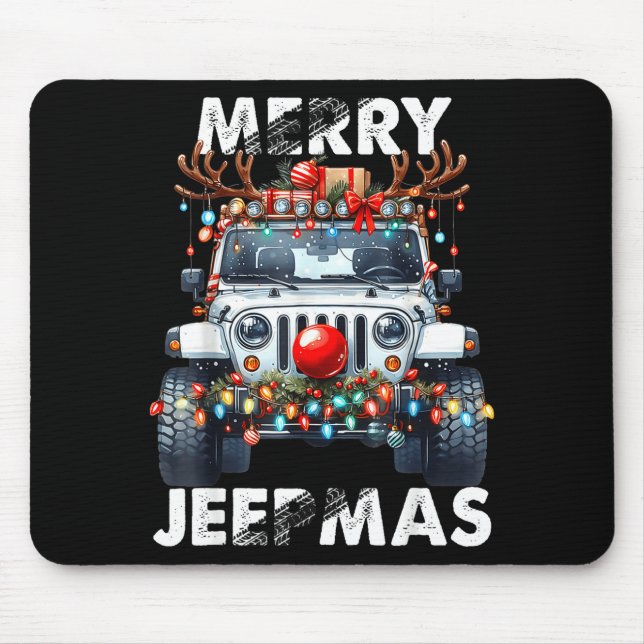 Merry Jeepmas Ugly Light Reindeer Christmas  Mouse Pad (Front)