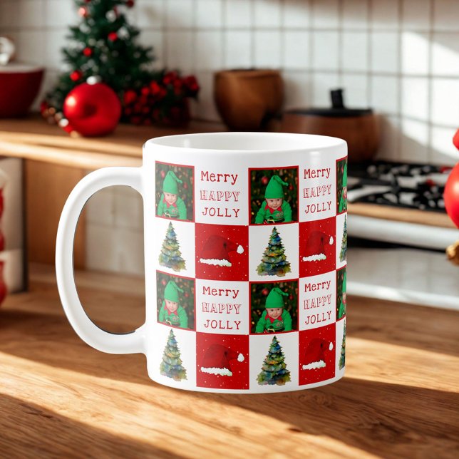 Merry Jolly Christmas Tree Santa Hat Family Photo Coffee Mug (Creator Uploaded)