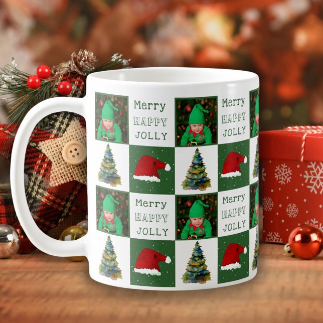 Merry Jolly Christmas Tree Santa Hat Family Photo Coffee Mug (Creator Uploaded)
