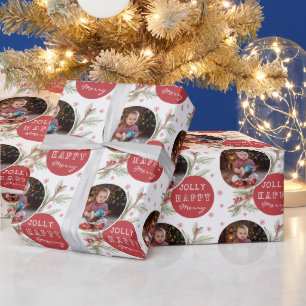 Merry Jolly Custom Photo Holiday Gift Wrap