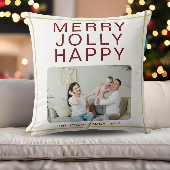 Merry Jolly Happy Custom Family Photo Holiday Cushion (Creator Uploaded)