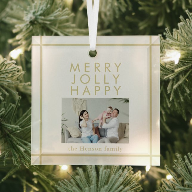 Merry Jolly Happy Family Photo Christmas  Glass Tree Decoration (Insitu)