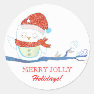 Merry Jolly Holidays Fun Owl Greetings Stickers