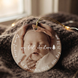 Merry & Joy Birth Stats Baby First Christmas Ceramic Ornament