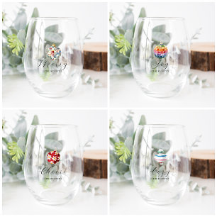 Merry, Joy, Cheers, Cosy   Monogram Christmas Stemless Wine Glass