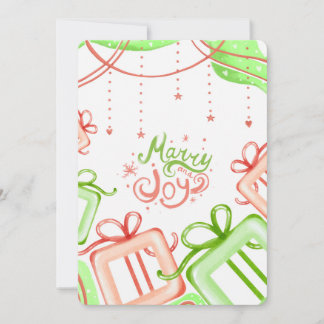 Merry Joy Christmas Greetings with Gifts Design Holiday Card