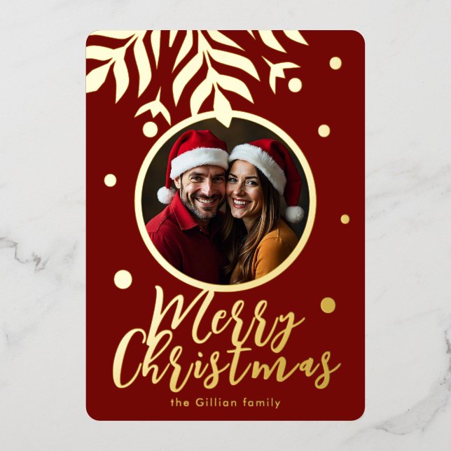 merry joyful Christmas Foil Holiday Card (Front)