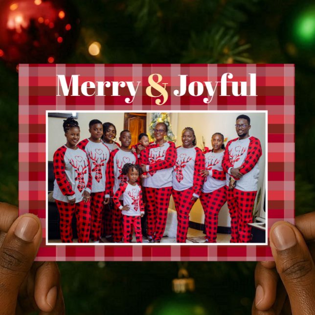 Merry & Joyful Red Plaid Photo Christmas Holiday (Creator Uploaded)