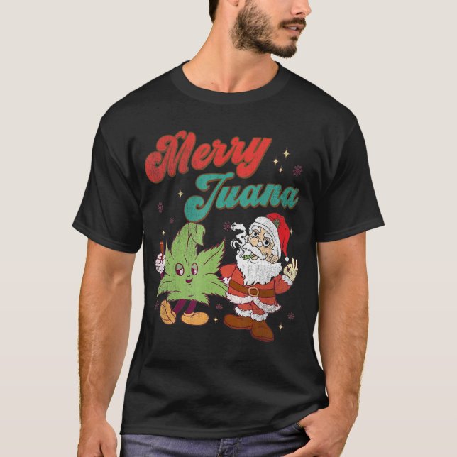 Merry Juana Christmas Funny Santa Smoking Weed Sto T-Shirt (Front)