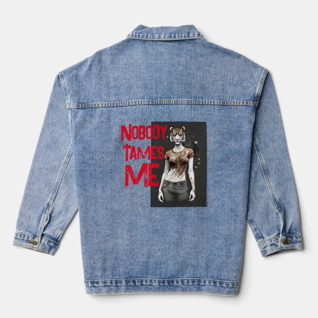 Merry Jungle Vibes: Fierce Festive Tiger Gift Denim Jacket (Back)