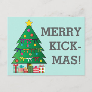 Merry Kick-mas Martial Arts Belt Christmas Tree Postcard