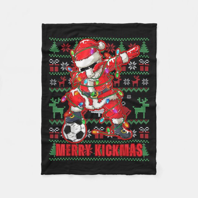 Merry Kickmas Christmas Soccer Ball Ugly Youth Swe Fleece Blanket (Front)