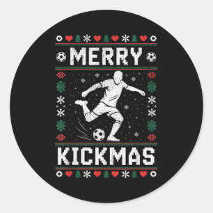 Merry Kickmas Funny Christmas Soccer Xmas  Classic Round Sticker