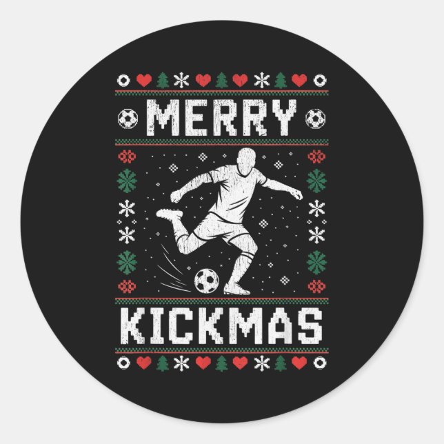 Merry Kickmas Funny Christmas Soccer Xmas  Classic Round Sticker (Front)