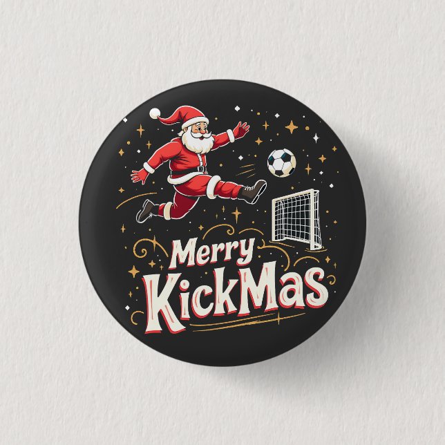 Merry Kickmas Funny Santa Claus Soccer Lovers 3 Cm Round Badge (Front)