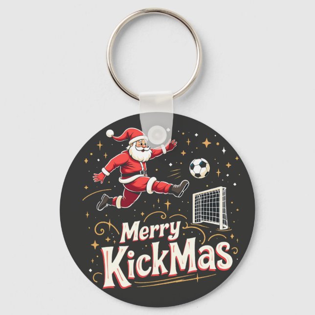Merry Kickmas Funny Santa Claus Soccer Lovers Key Ring (Front)