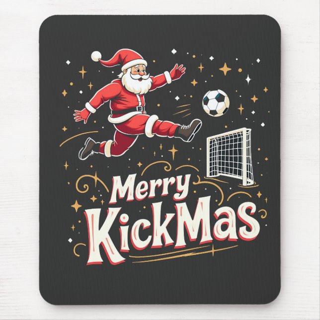 Merry Kickmas Funny Santa Claus Soccer Lovers Mouse Pad (Front)