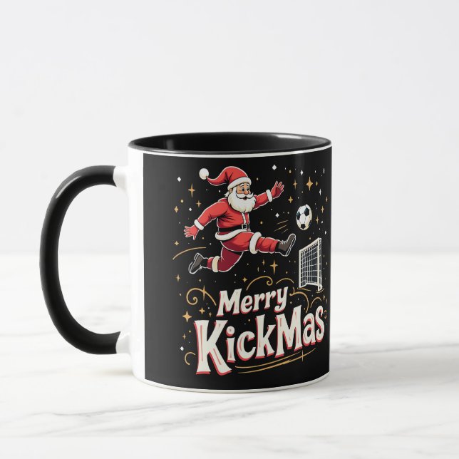 Merry Kickmas Funny Santa Claus Soccer Lovers Mug (Left)