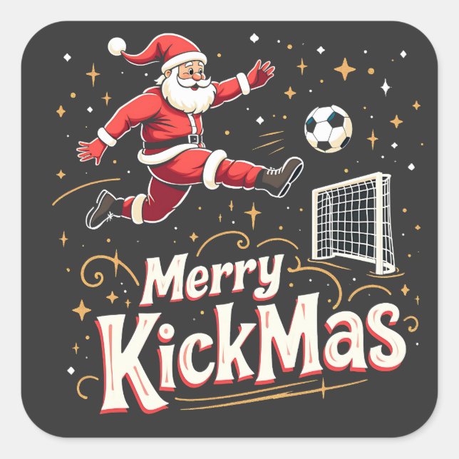 Merry Kickmas Funny Santa Claus Soccer Lovers Square Sticker (Front)