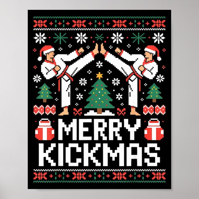 Merry Kickmas Karate Jiu Jitsu Ugly Christmas Desi Poster (Front)