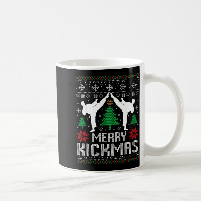 Merry Kickmas Karate Jiu Jitsu Ugly Christmas Xmas Coffee Mug (Right)